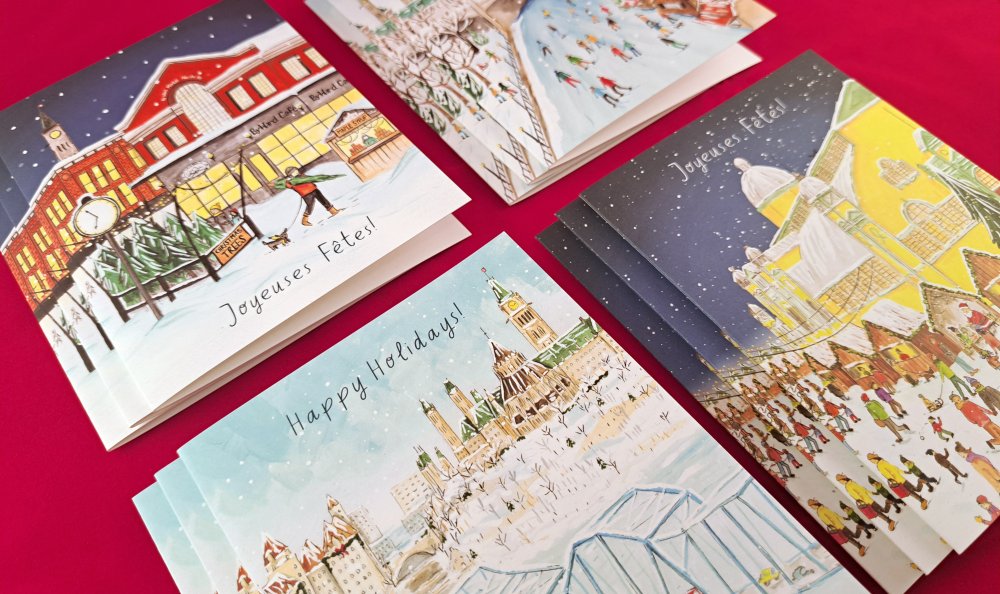 Holiday cards on a red background