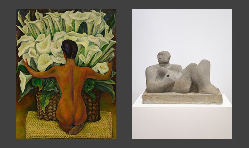 Diego Rivera, Nude with Calla Lilies and Henry Moore, Reclining Woman.